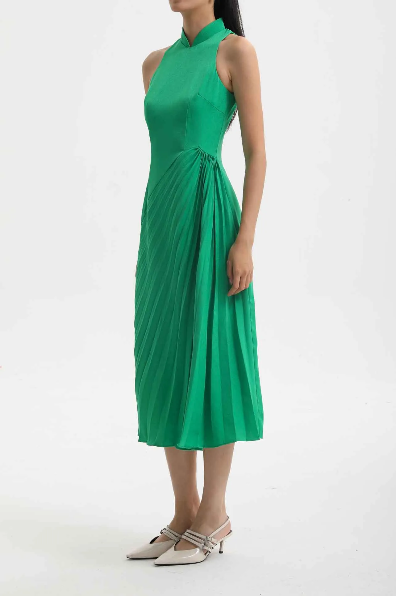 CHEONGSAM DRESS WITH PLEATS SKIRT
