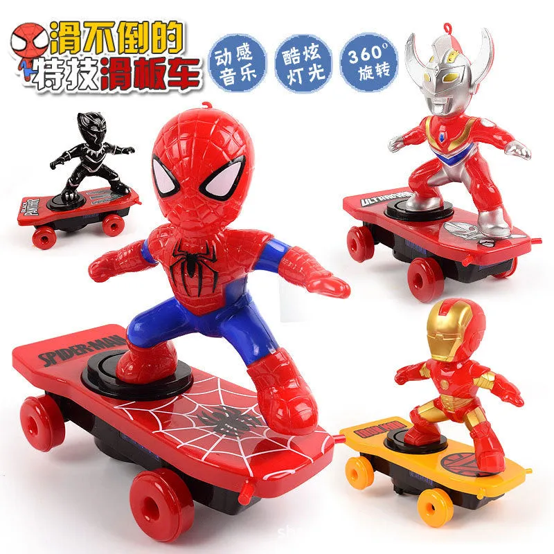 Children Cartoon Movie Figure Simulation Scooter Electric Rotating Tumble Toys Black panther scooter