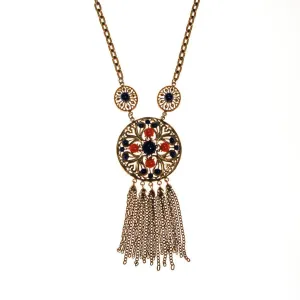 Coral and Lapis Medallion Statement Necklace by Lisner