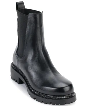 DKNY Women's Smooth Lug Sole Leather Boot Fashion, Black, 5.5