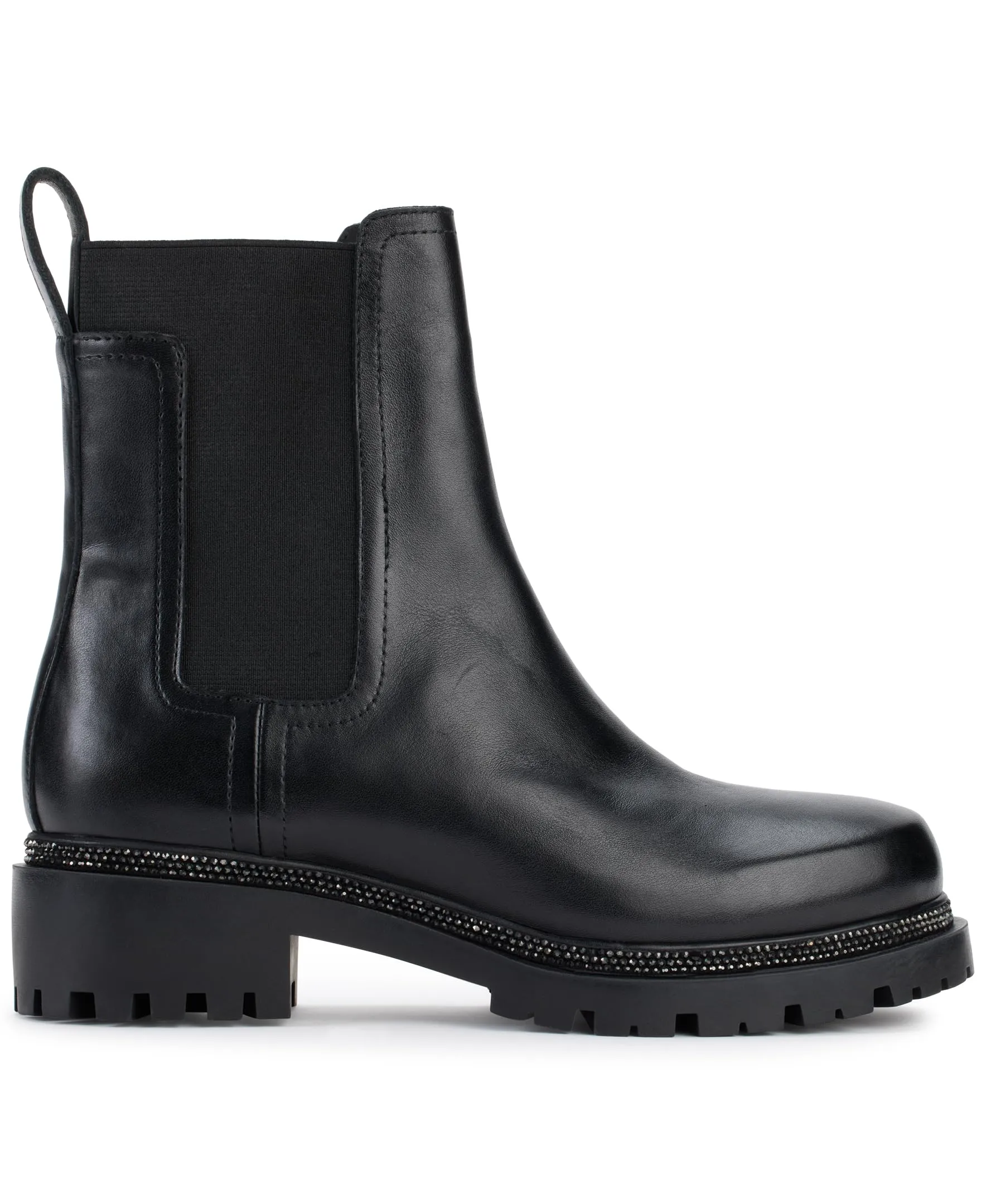 DKNY Women's Smooth Lug Sole Leather Boot Fashion, Black, 5.5