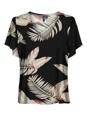 Easy Joy V-neck Tee/Blouse Black Print