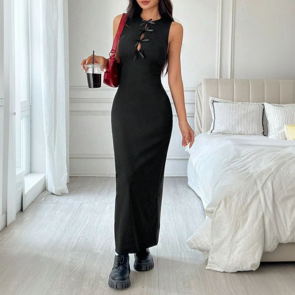 Edgy Lace-Up Cut-Out Sleeveless Bodycon Maxi Dress for Effortless Chic