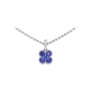 Fana Magnolia Milgrain Sapphire Pendant Necklace in 14K White Gold