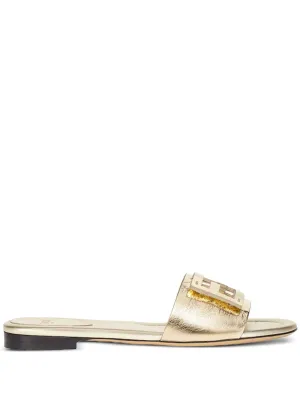 FENDI Leather Flat Slide Sandals