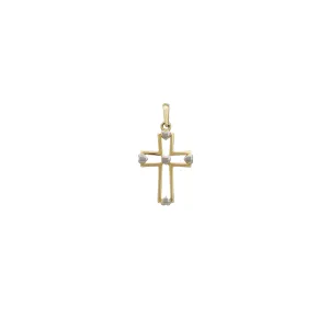 Glossy Heart Outlined Cross Pendant (14K)