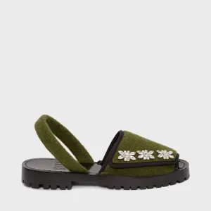 GOYA Velcro Moss Crystal Embellished Felt Sandals