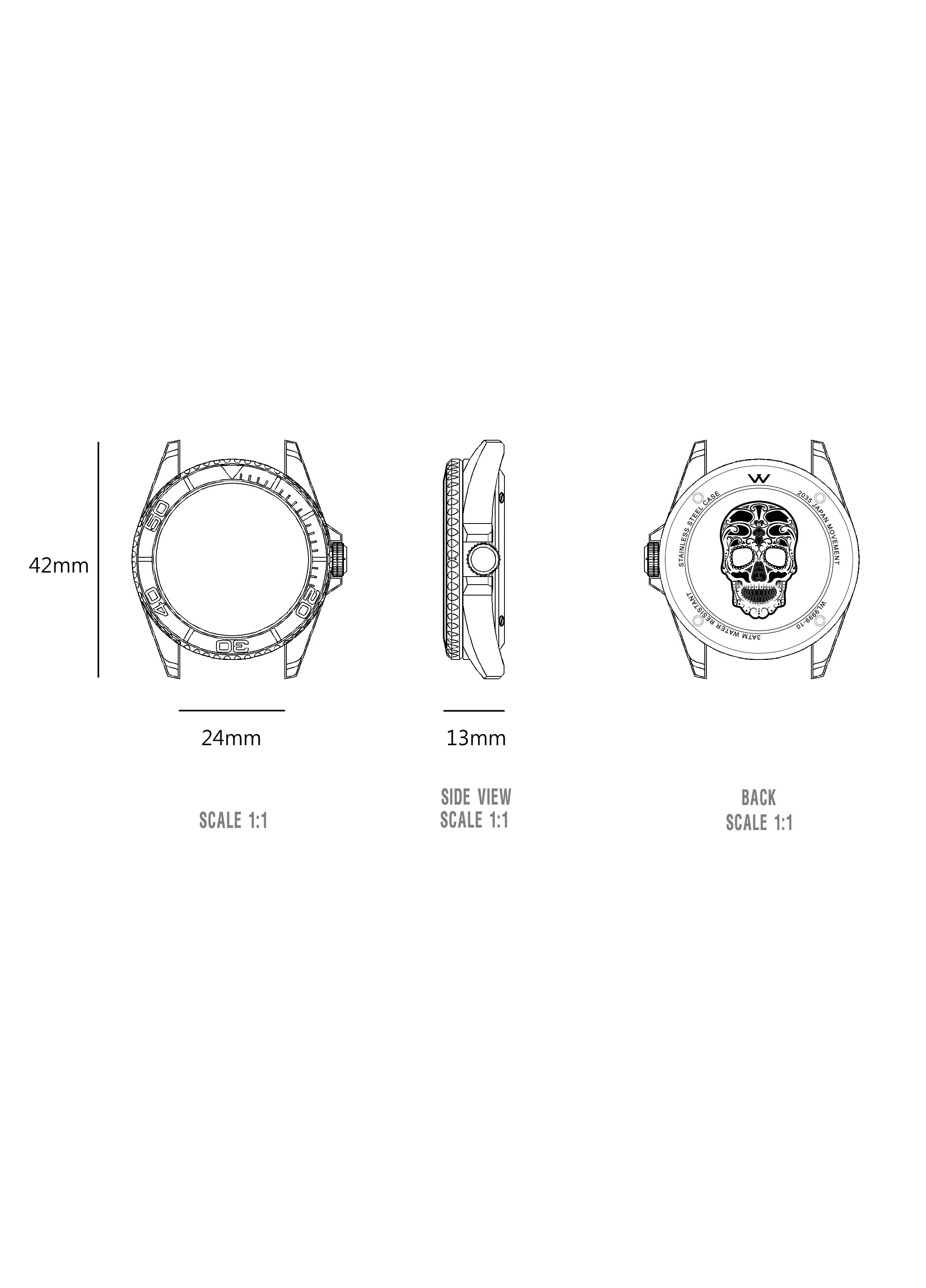 Hallow SKULL face watch - Grey Black