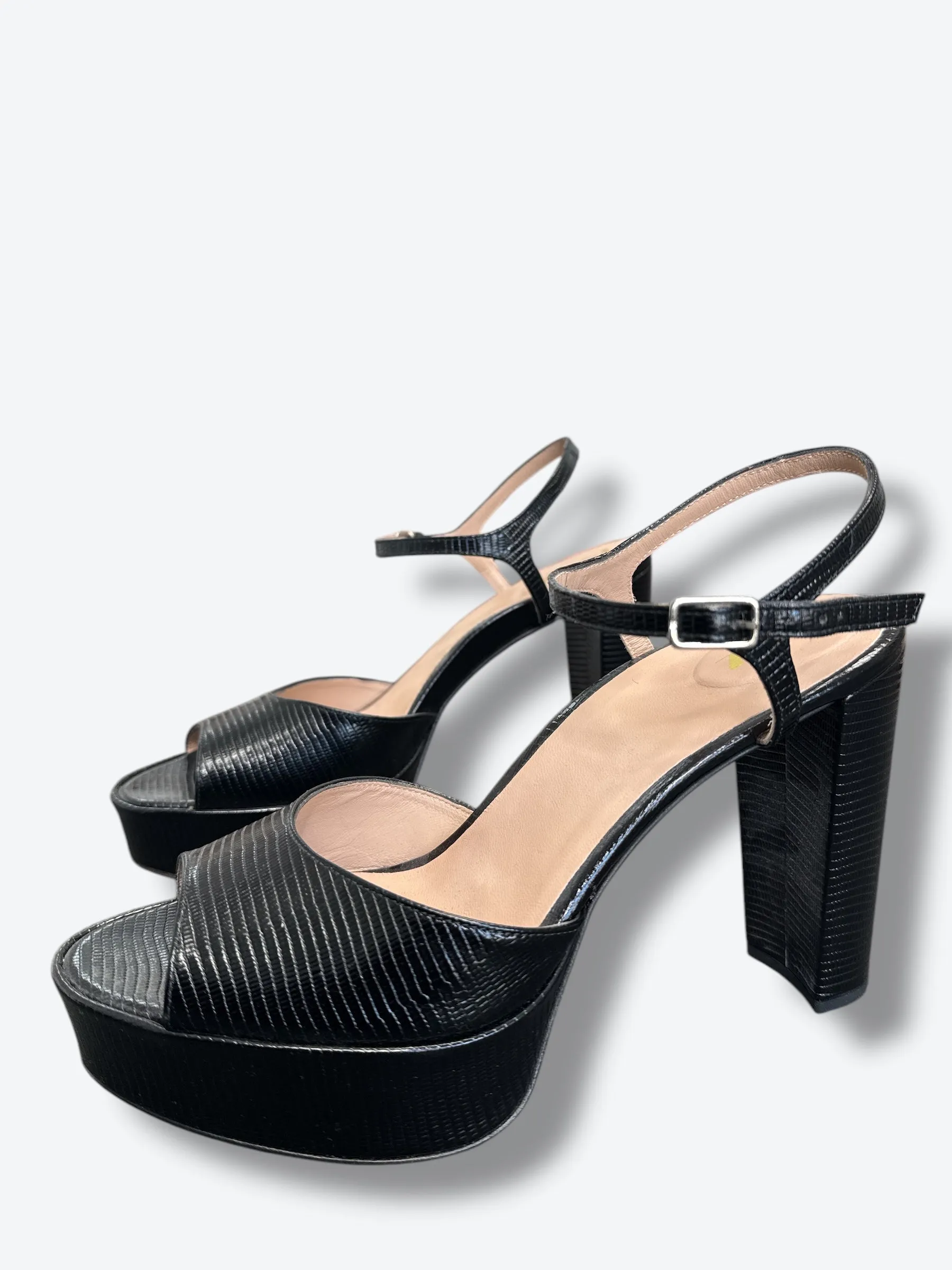 Inez Embossed Leather Platform Heels