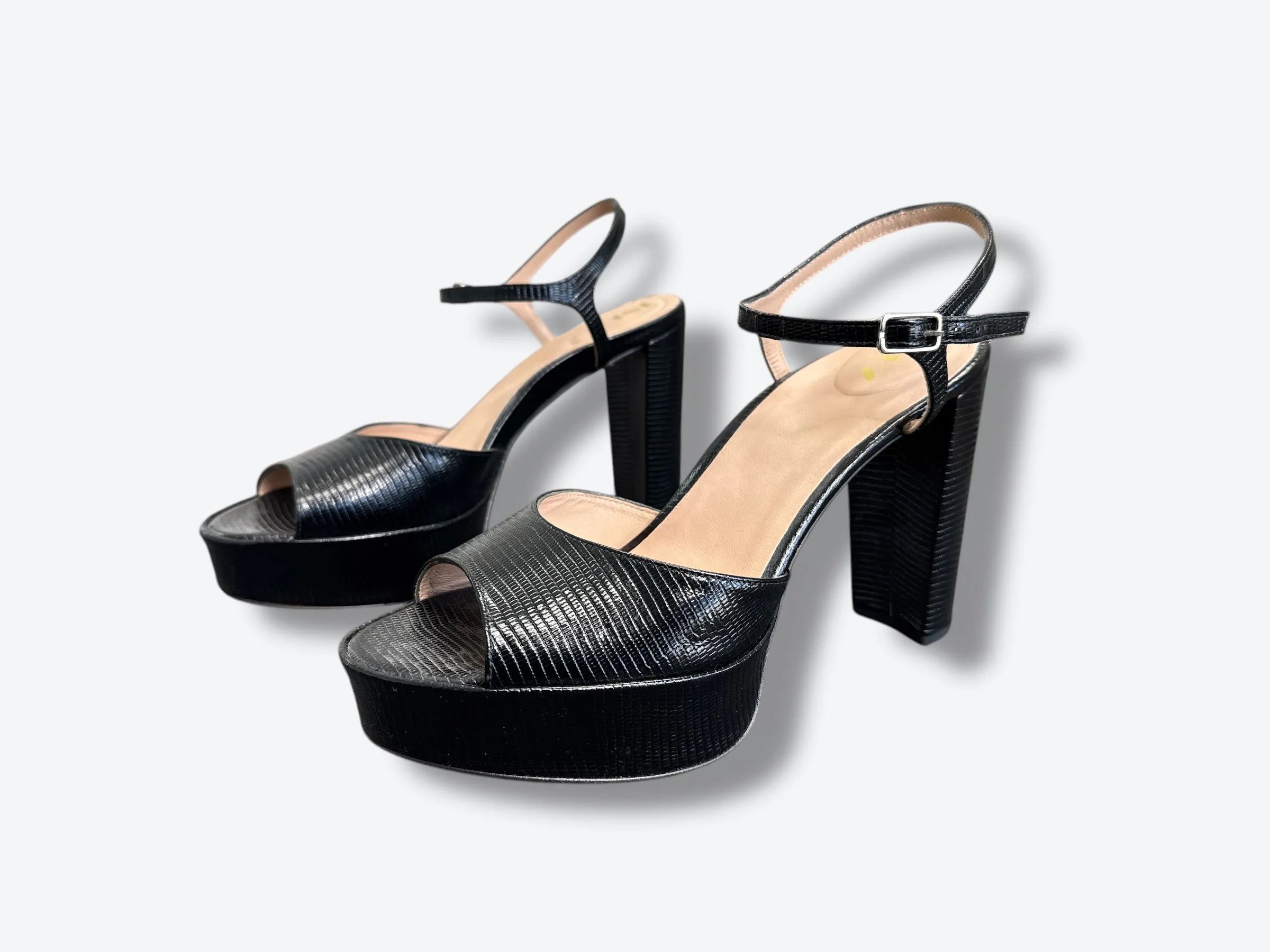 Inez Embossed Leather Platform Heels