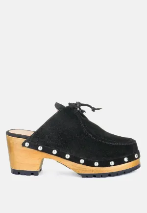 Iroko Suede Tie Detail Stud Clogs By Ruw
