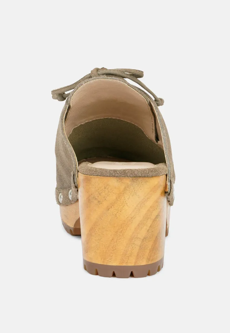 Iroko Suede Tie Detail Stud Clogs By Ruw