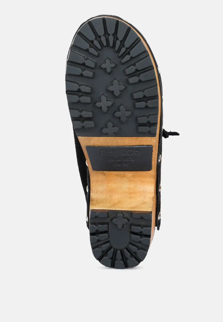 Iroko Suede Tie Detail Stud Clogs By Ruw
