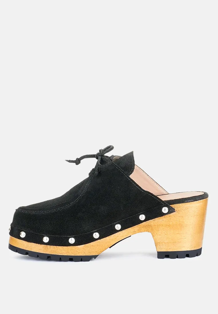 Iroko Suede Tie Detail Stud Clogs By Ruw