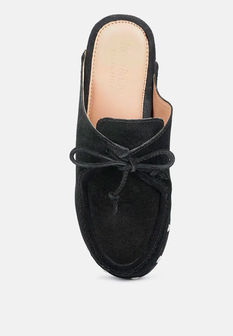 Iroko Suede Tie Detail Stud Clogs By Ruw