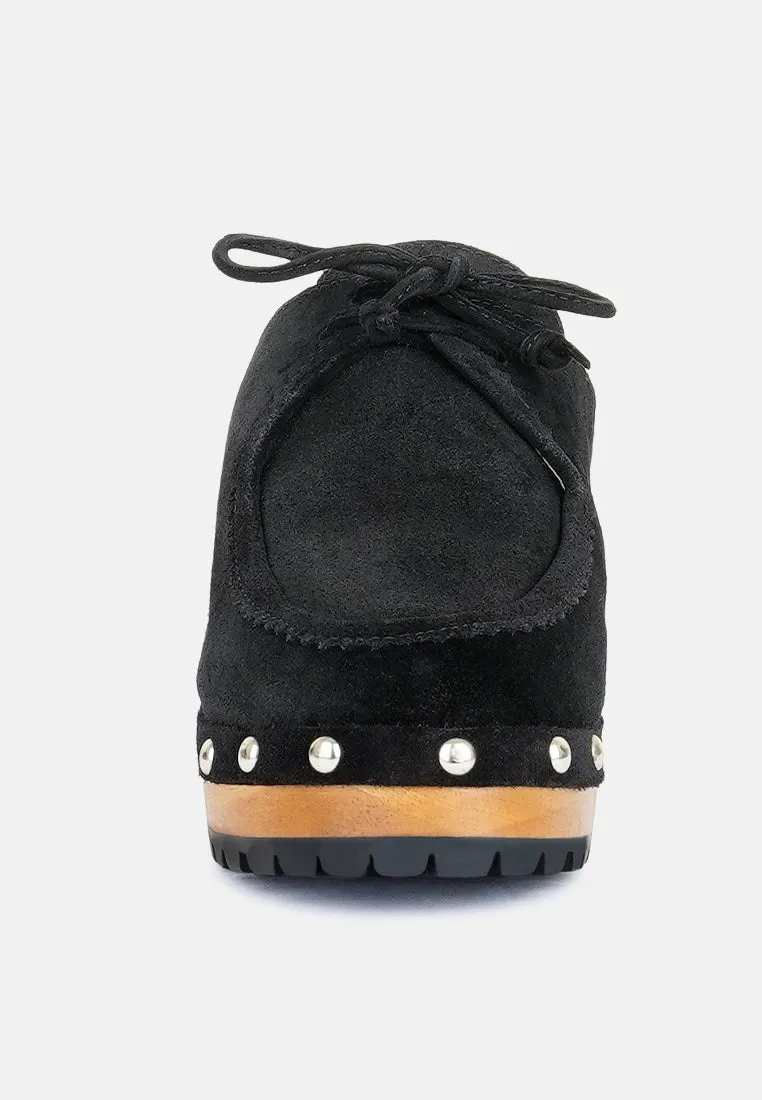 Iroko Suede Tie Detail Stud Clogs By Ruw