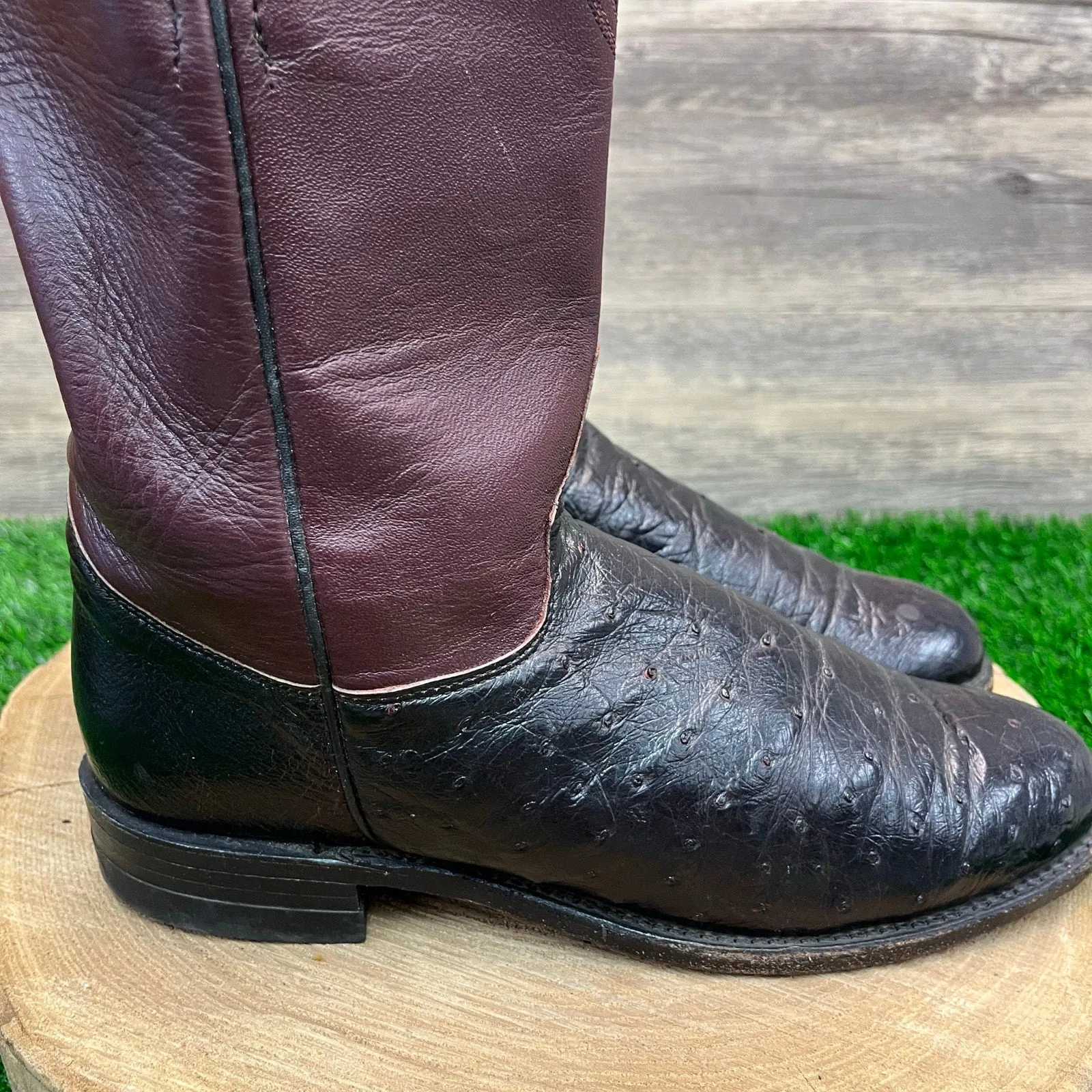 Justin Women - Size 7B - Vintage Purple Smooth Ostrich Cowboy Boots Style 2198