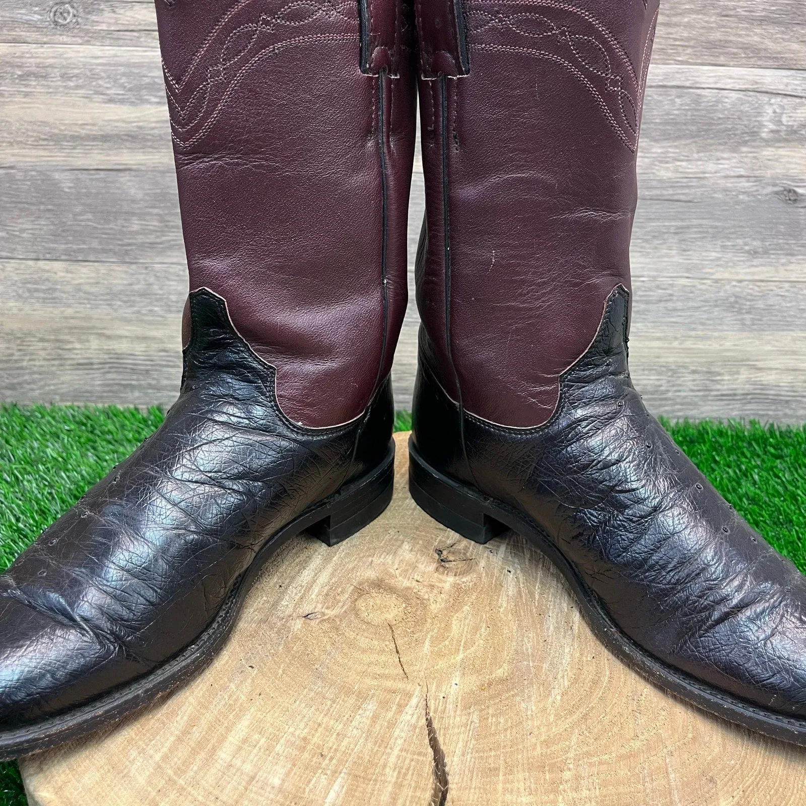 Justin Women - Size 7B - Vintage Purple Smooth Ostrich Cowboy Boots Style 2198