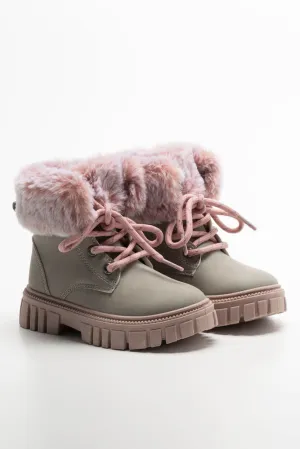 Lace Up Fur Boots Grey