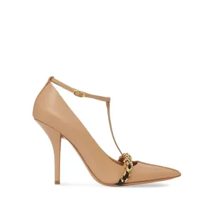 Ladies Cool Beige Chain Leather Pointed High Heels
