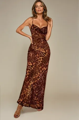 Melany - Leopard Print Maxi Dress for Woman