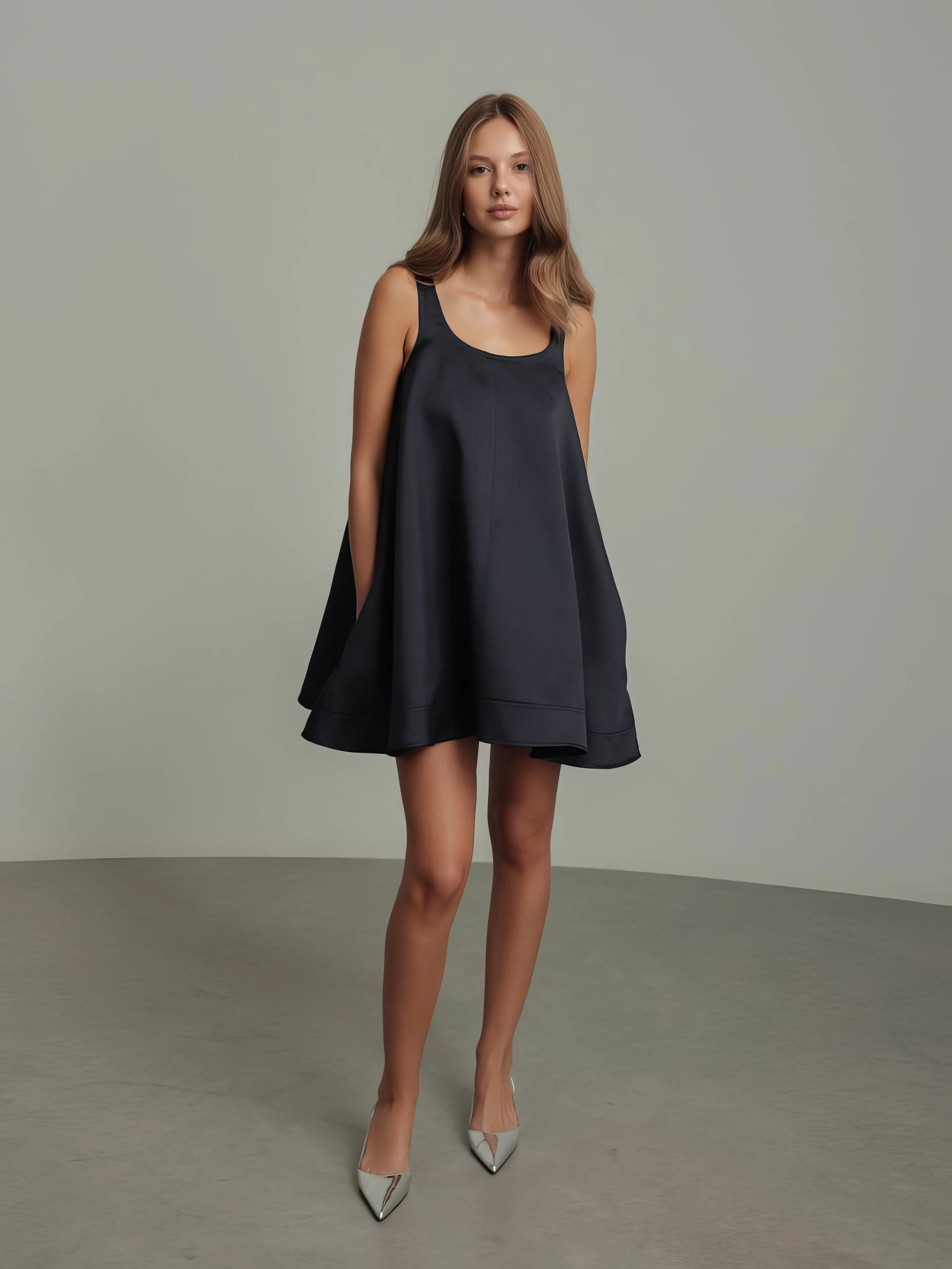 Midnight Shine Satin Trapeze Dress