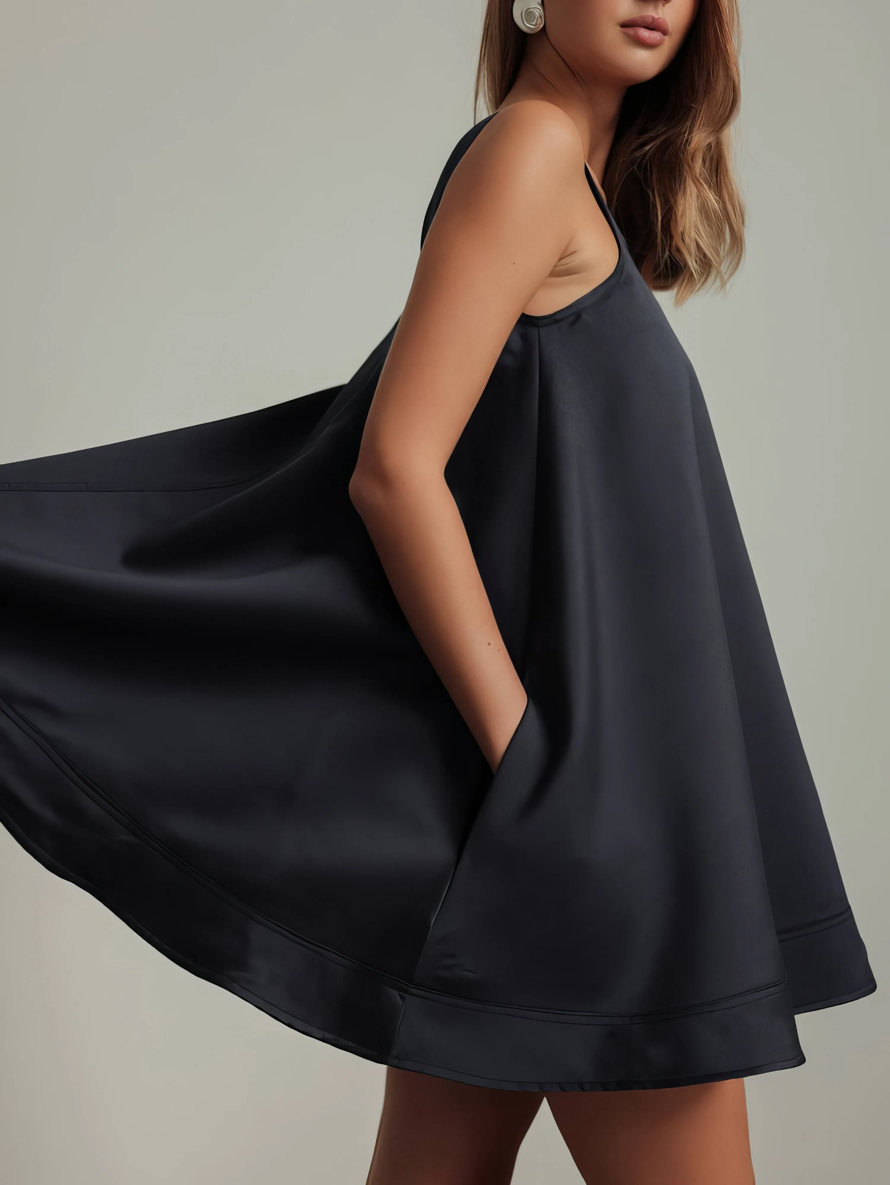 Midnight Shine Satin Trapeze Dress