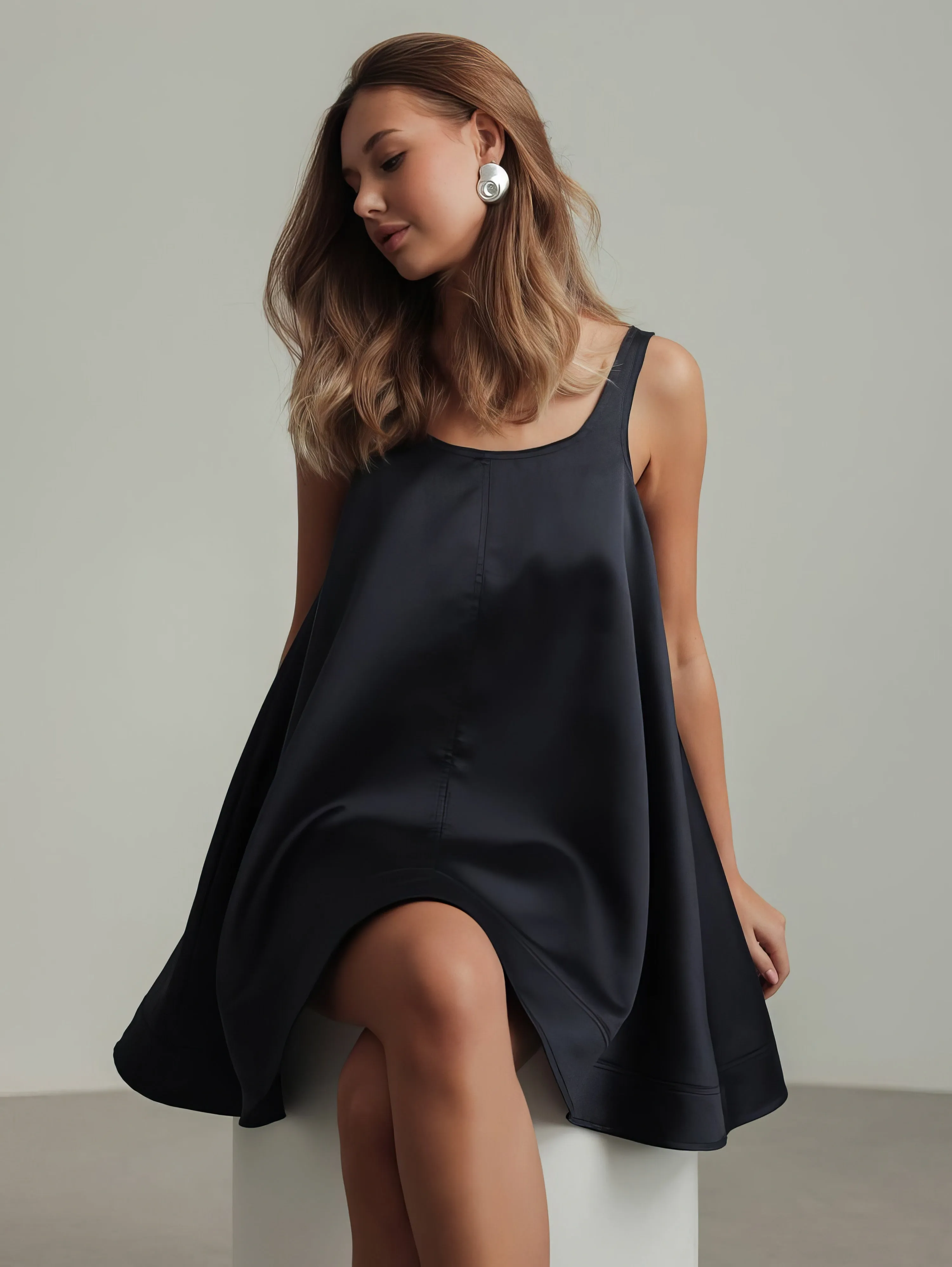Midnight Shine Satin Trapeze Dress