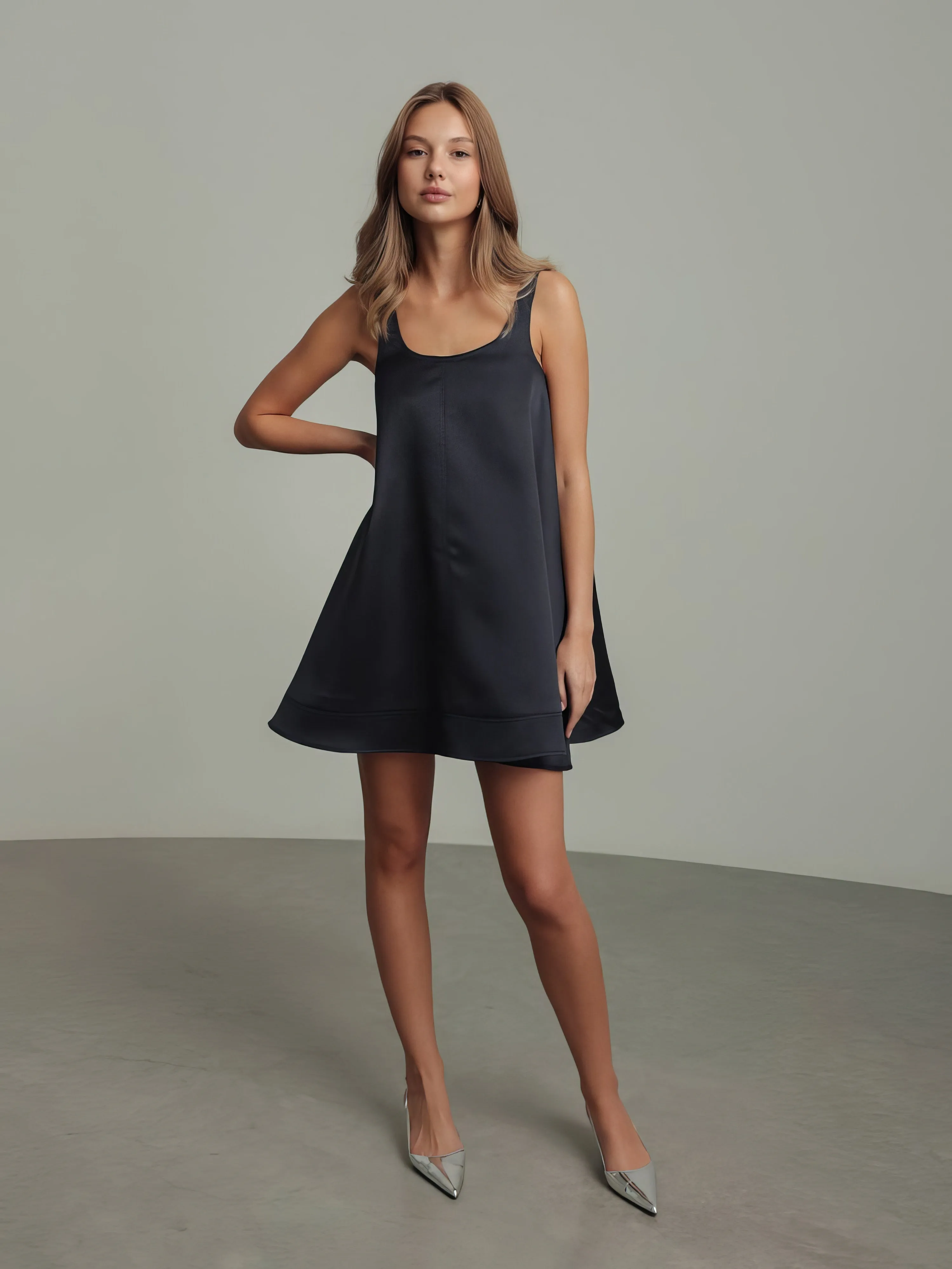 Midnight Shine Satin Trapeze Dress