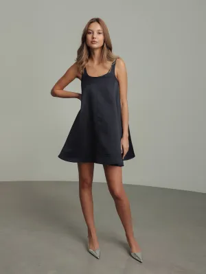 Midnight Shine Satin Trapeze Dress