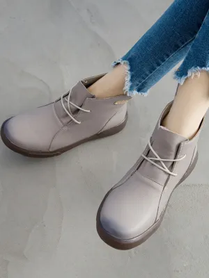Modern Lace-Up Leather Ankle Boots - Grey