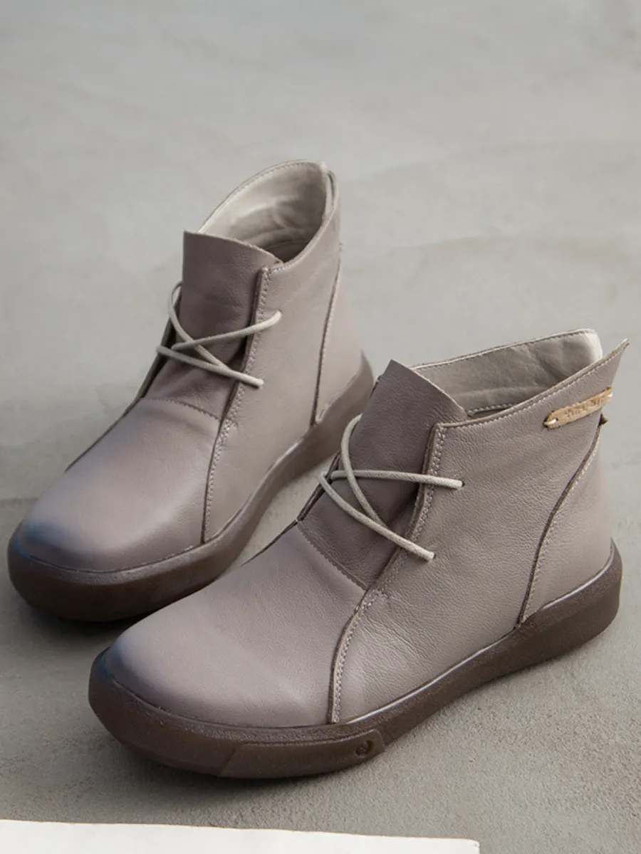 Modern Lace-Up Leather Ankle Boots - Grey