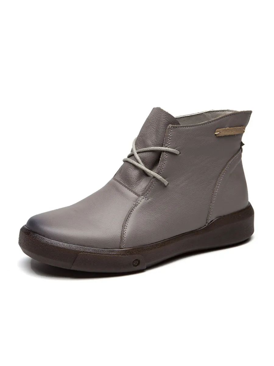 Modern Lace-Up Leather Ankle Boots - Grey