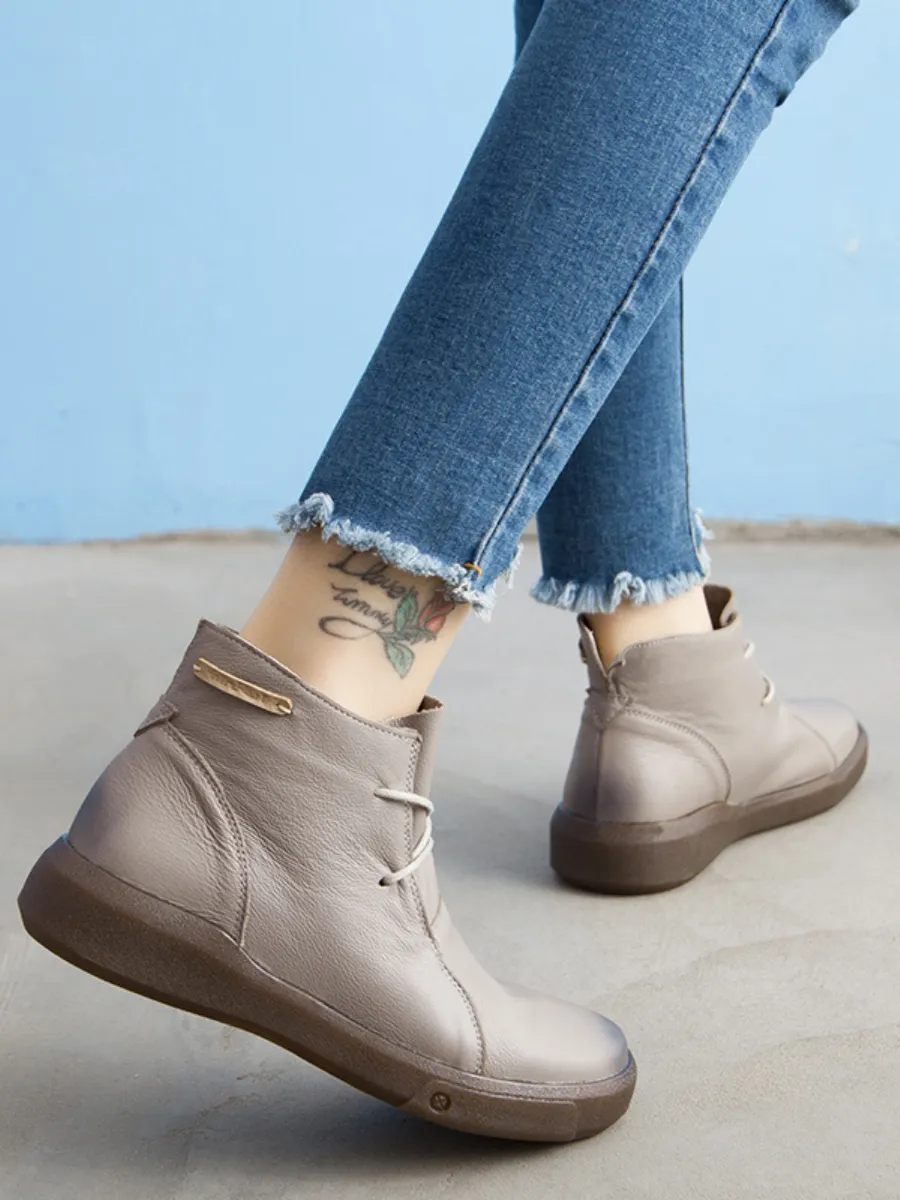 Modern Lace-Up Leather Ankle Boots - Grey