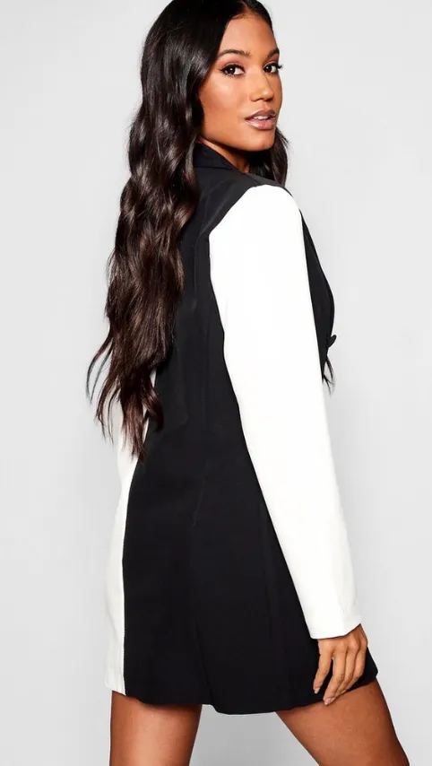 Monochrome Contrast Blazer Dress