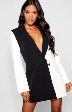 Monochrome Contrast Blazer Dress