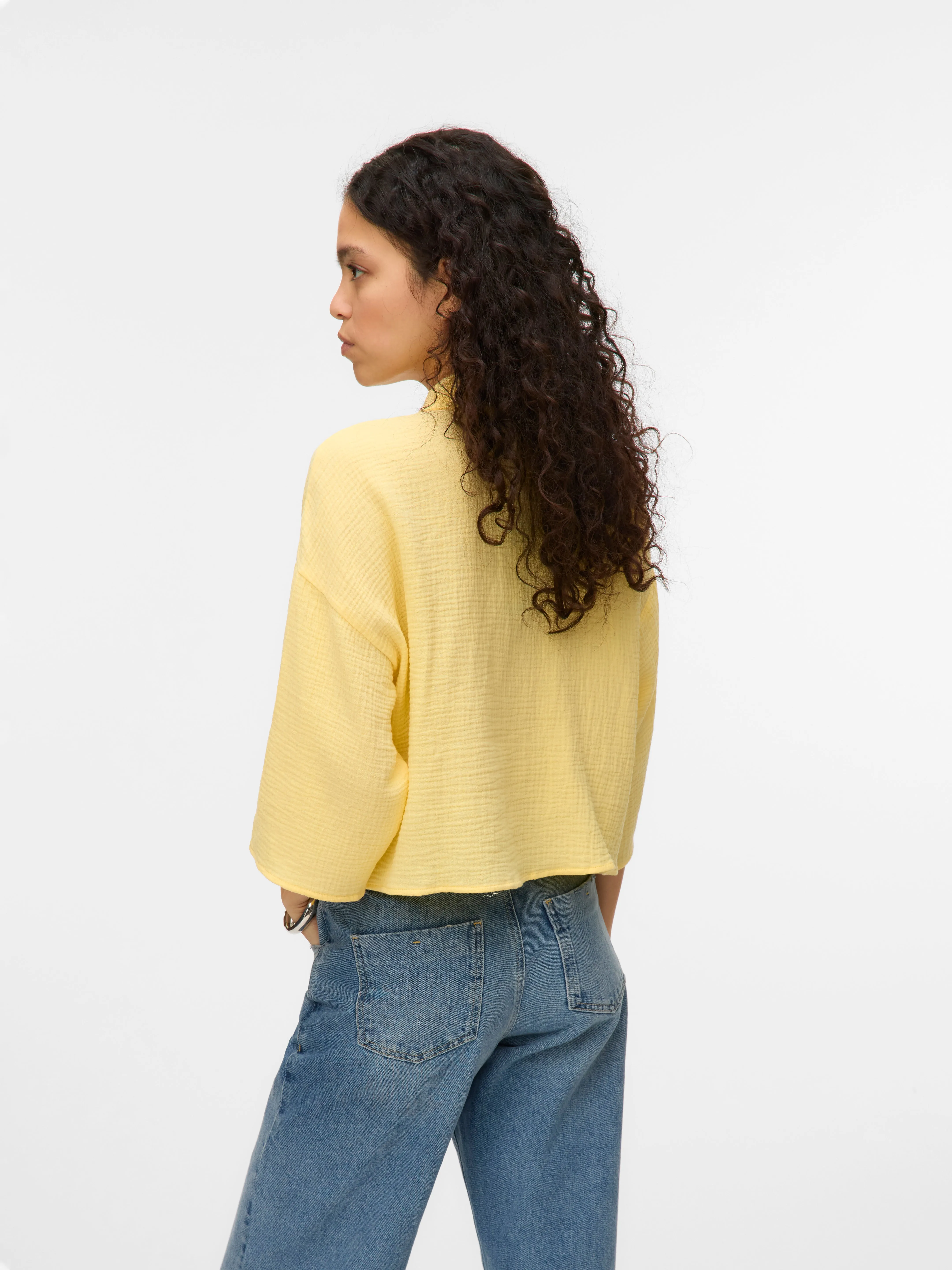 Natali Yellow Cheesecloth Short Shirt