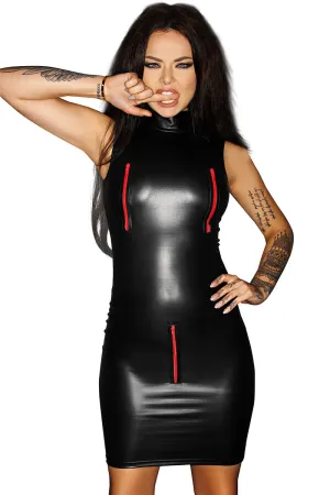 Noir Handmade Dress with Red Zippers