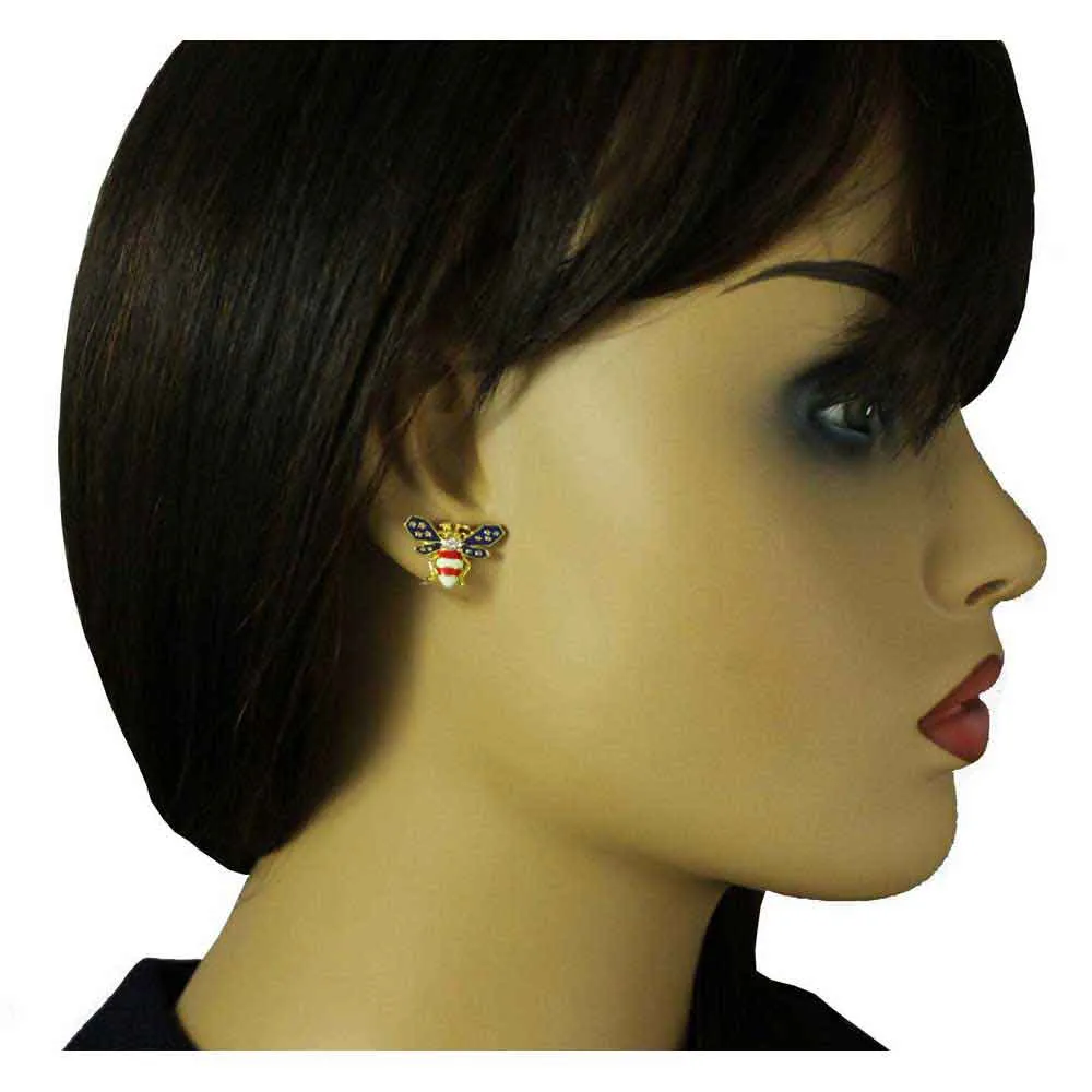 Patriotic Red White and Blue Bee Stud Pierced Earring - PRI172E
