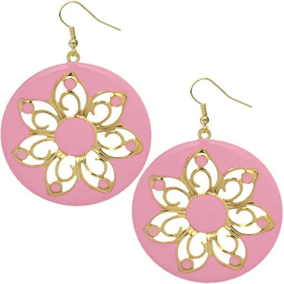 Pink Glossy Floral Dangle Earrings