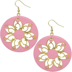 Pink Glossy Floral Dangle Earrings
