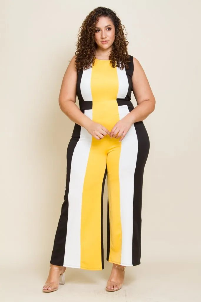 Plus Size Bold Stripe Sleeveless Jumpsuit