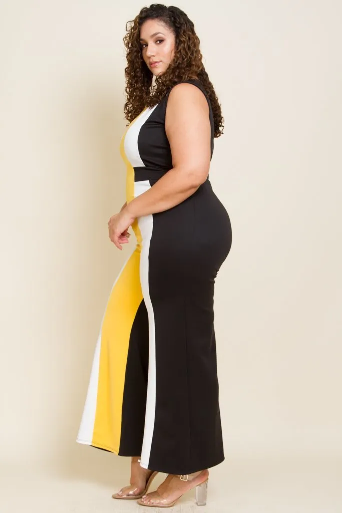 Plus Size Bold Stripe Sleeveless Jumpsuit