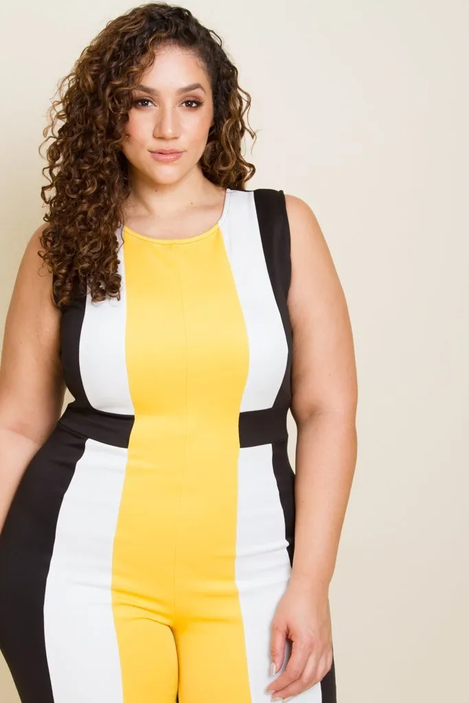 Plus Size Bold Stripe Sleeveless Jumpsuit