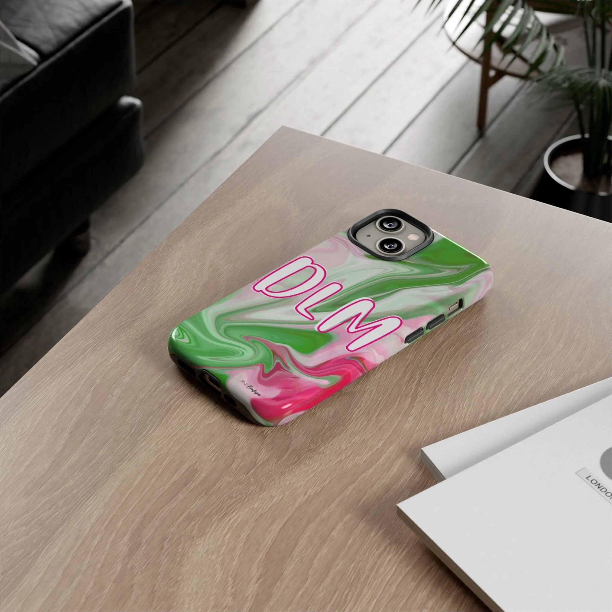 PNK Watercolor Pink & Green Personalized Tough Phone Case