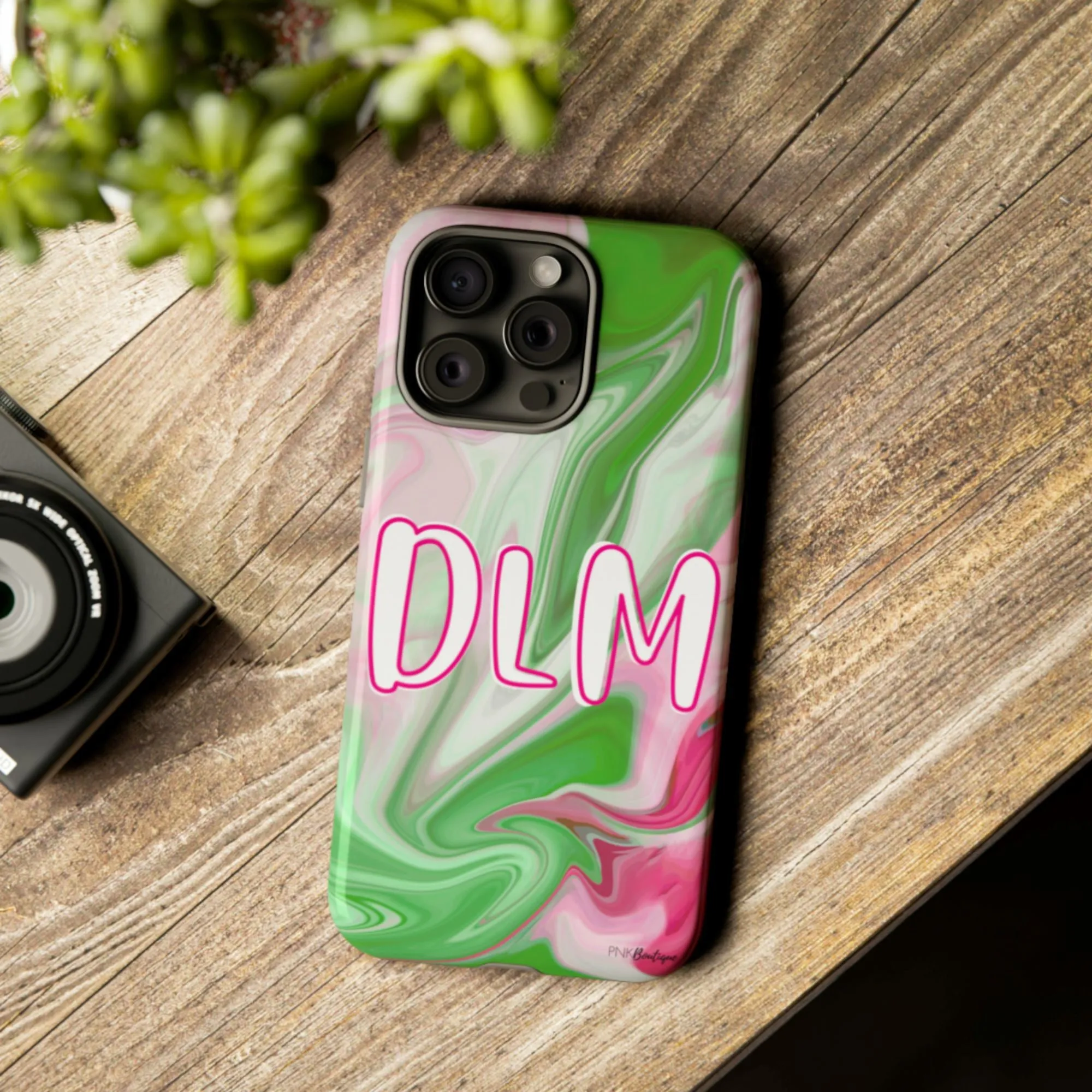 PNK Watercolor Pink & Green Personalized Tough Phone Case