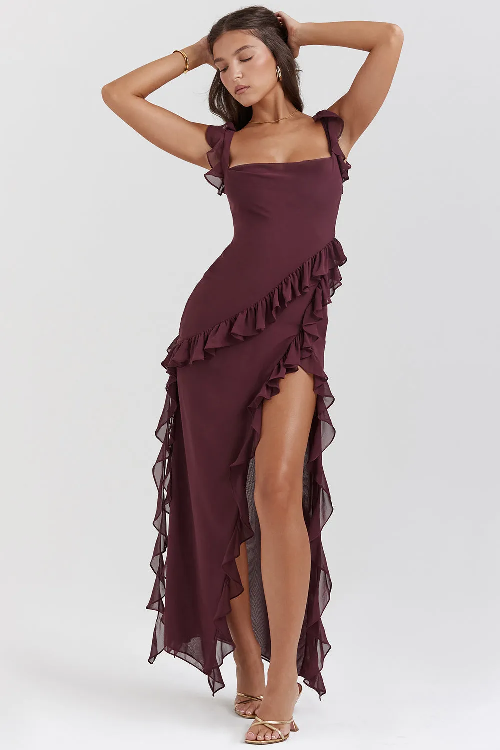 Ruffled Thigh-Slit Gown | Elegant & Bold | Perfect for Special Occasions
