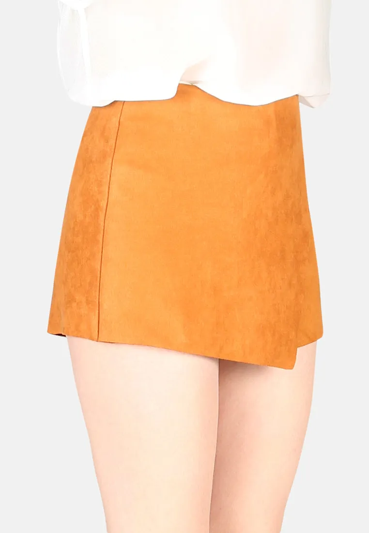 rust high waist wrap style shorts