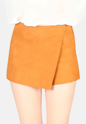 rust high waist wrap style shorts
