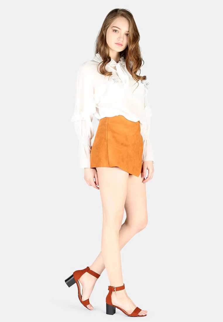 rust high waist wrap style shorts